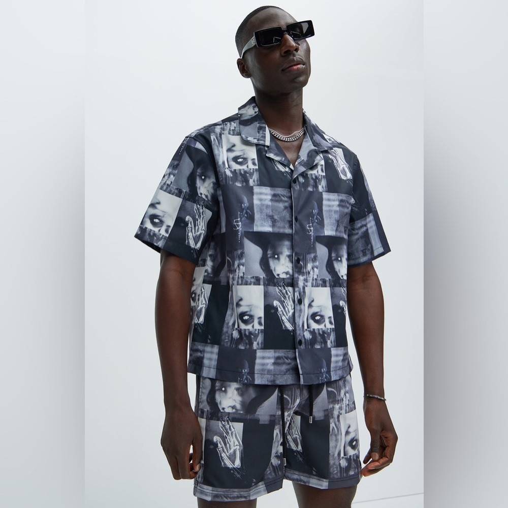 Scissor Hands Men’s Button Up Graphic Black & White Shirt | Size Large - Picture 8 of 9